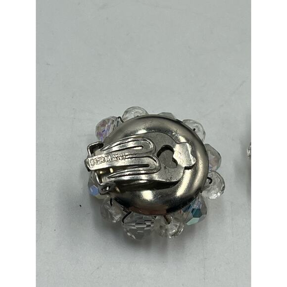 Vintage Unsigned Crystal AB Sunburst Snowflake Round Clip On Earrings - Picture 8 of 8